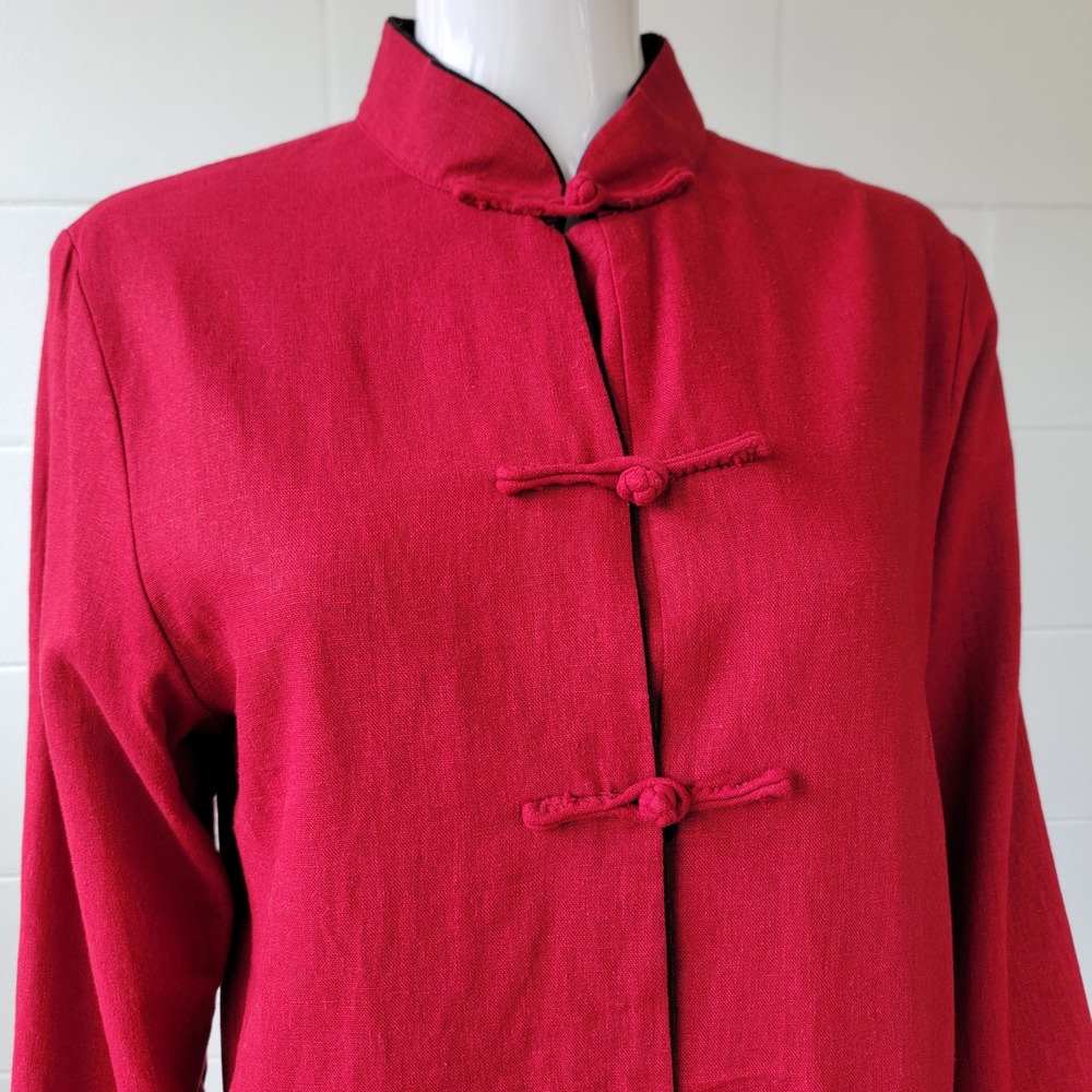 Reversible Tang Suit Jacket Red Black Women Large Vintage Traditional Minimalist - Picture 3 of 16